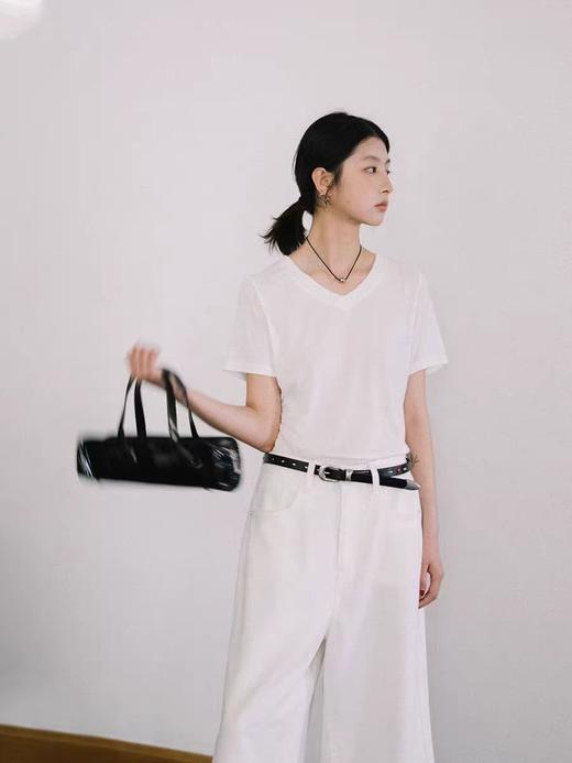 日本进口97%三醋酸褶皱V领瘦身T恤 商品图2