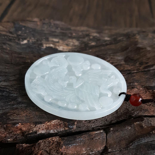 【天然正品】A货翡翠天然细腻糯种雕凤凰无事牌翡翠吊坠项链53.1*46.5*4.2MM（皆取最大值）女士现售价：380特价！030425AH55 商品图6