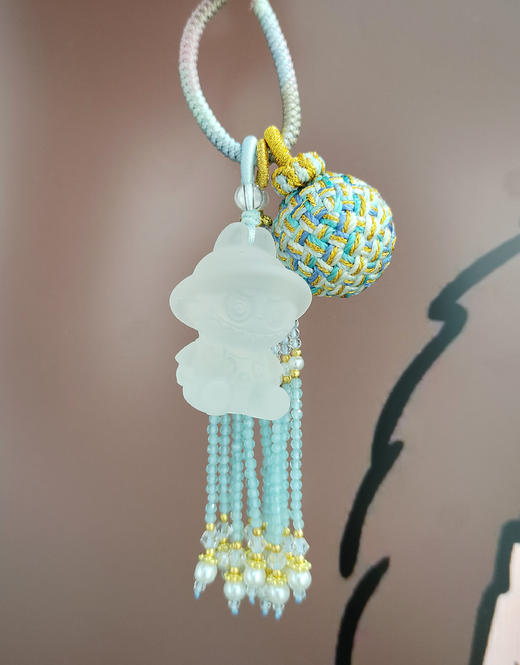 有求必应拉布布 天然白水晶拉布布吉祥挂件 手工编织流苏Labubu挂件 商品图2