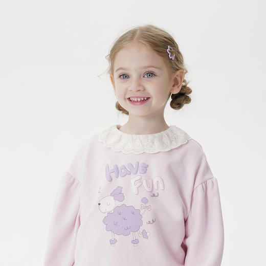 马克珍妮女童甜趣小羊花边领卫衣宝宝套头衫2025年秋装新品551182 商品图3