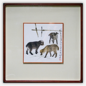 方楚雄《三羊开泰》国画原作33CM*33CM 手绘纸本精品[含框]