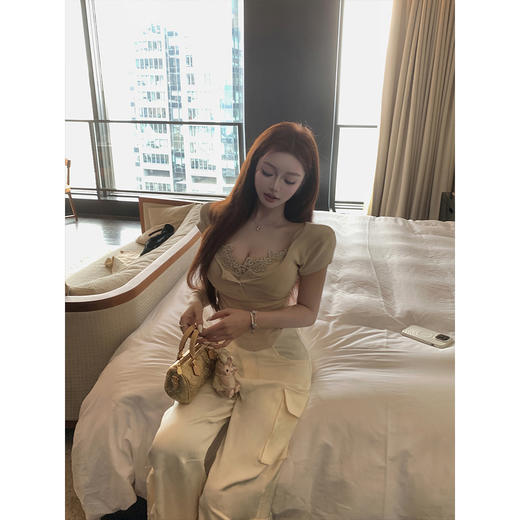 清仓捡漏 LIN BOUTIQUE 水膜两件套法式蕾丝针织短袖冰感T恤   LT250031 商品图4