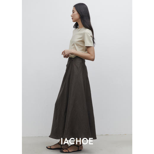 棉仓3531517016-IACHOEIACHOE前身一粒扣亚麻半身裙 商品图3