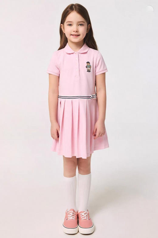 网眼翻领polo衫连衣裙25夏季新款女童网眼翻领polo衫连衣裙柔软舒适修身学院风童裙 商品图1