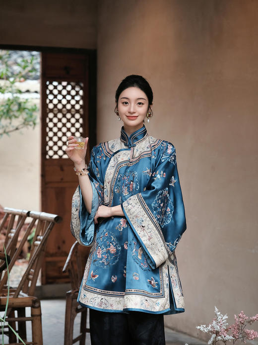 盛唐牡丹盛奢系列|真丝香云纱西厢记团纹外套-蓝色(特殊商品不退不换) 商品图0