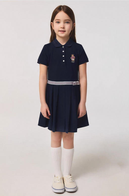 网眼翻领polo衫连衣裙25夏季新款女童网眼翻领polo衫连衣裙柔软舒适修身学院风童裙 商品图0