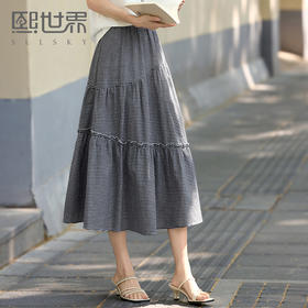 熙世界复古黑白格子半身裙女夏季薄款高级感a字伞裙高腰蛋糕半裙