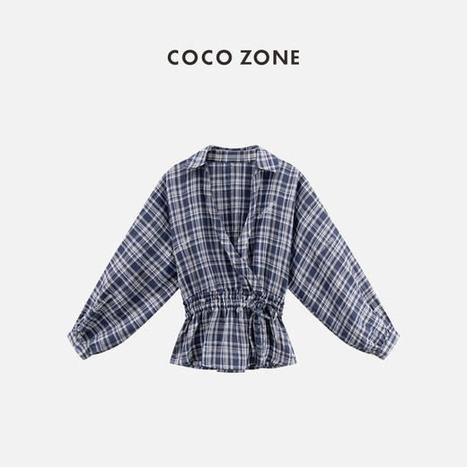 COCO ZONE 刘一一 时尚POLO领格子衬衫女收腰上衣CC2B0862 商品图0
