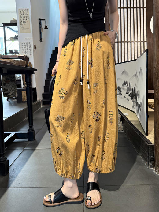 百媚生 棉质法式印花棉八分裤阔腿灯笼裤L5572 商品图7