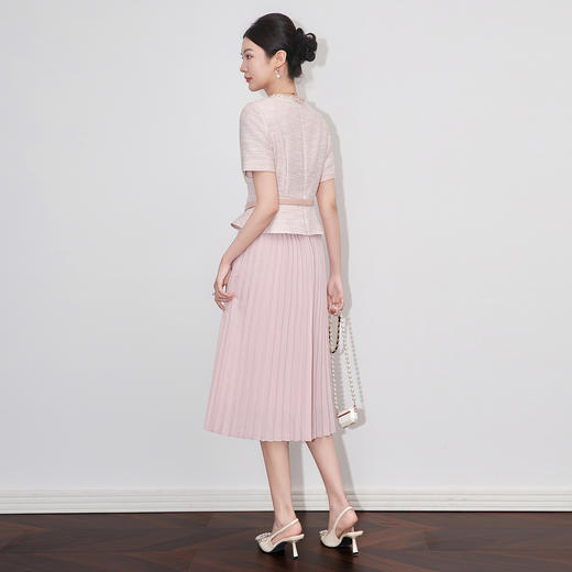 「高货wl」全新升级【铂金会员367/天猫489/差价122】(99416)洛诗琳时髦亮丝小香风连衣裙2025夏季法式假两件百褶裙 商品图1