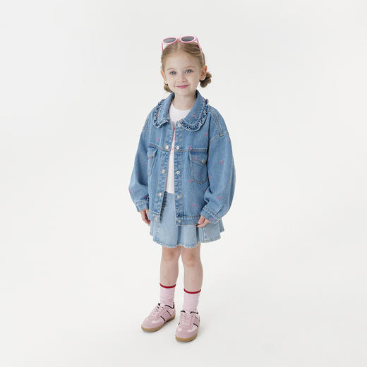 马克珍妮女童蝴蝶结绣花牛仔外套 宝宝夹克2025年秋装新品551522 商品图1