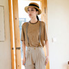 谜底T恤短袖女2025秋季新款简约百搭卡其色钉珠绣花上衣257MT7773 商品缩略图1