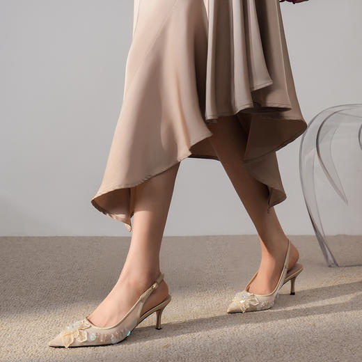 豪麟名鞋奥莱迪嘉女鞋半凉鞋织物DJJPA51WB011杏色  原价1660元 商品图1