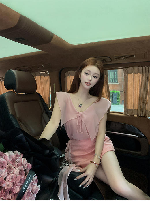 清仓捡漏 张林超LIN BOUTIQUE 迪士尼在逃miu系少女感粉色千金减龄雪纺套装  LC250083 千金上衣LK250059 小香手工裙子 商品图8