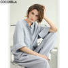 COCOBELLA重工撞色牛仔线肌理感衬衫女蓝调七分袖上衣SR0069 商品缩略图0