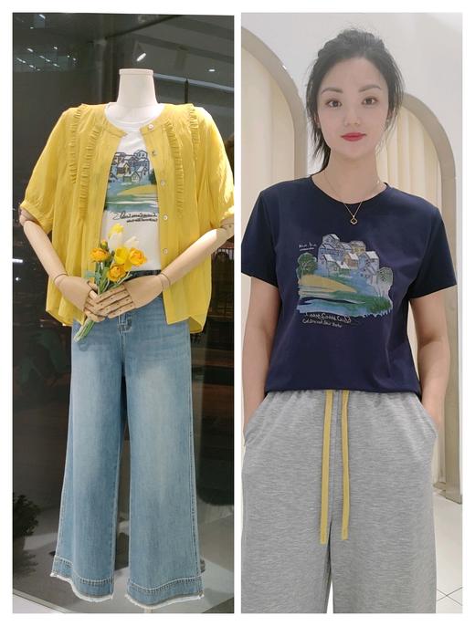 586037时尚精梳棉刺绣印染田园风光棉T 商品图2