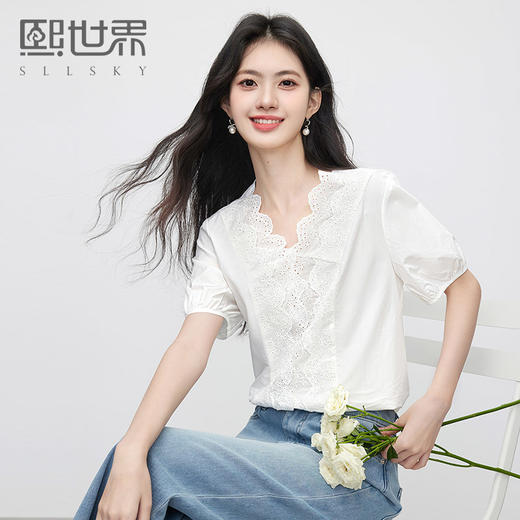 熙世界法式泡泡袖天丝白衬衫女士夏季荷叶花边独特超好看小衫上衣 商品图0