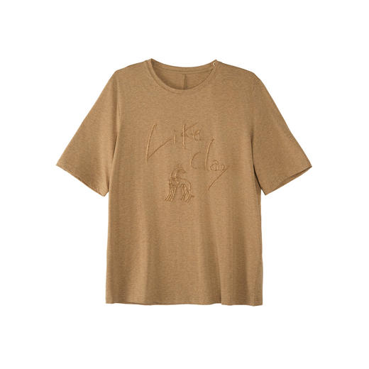 谜底T恤短袖女2025秋季新款简约百搭卡其色钉珠绣花上衣257MT7773 商品图4