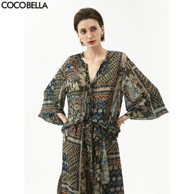 COCOBELLA静奢风波普印花雪纺衫裸领波西米亚度假衬衫SR7071
