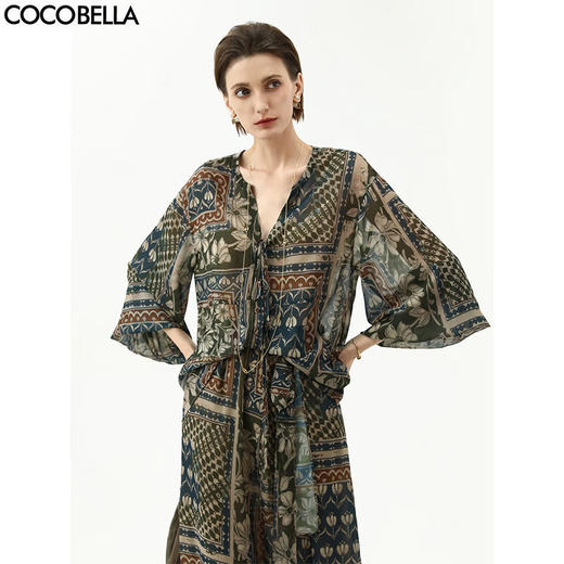 COCOBELLA静奢风波普印花雪纺衫裸领波西米亚度假衬衫SR7071 商品图0