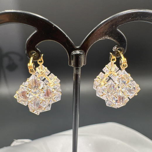 丁摩 超闪时尚轻奢锆石立体方块耳环女气质耳饰耳扣5ZF-4545 商品图2