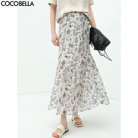 【限时特惠】COCOBELLA写意印花雪纺压褶半身裙女夏沙滩度假飘逸长裙HS119
