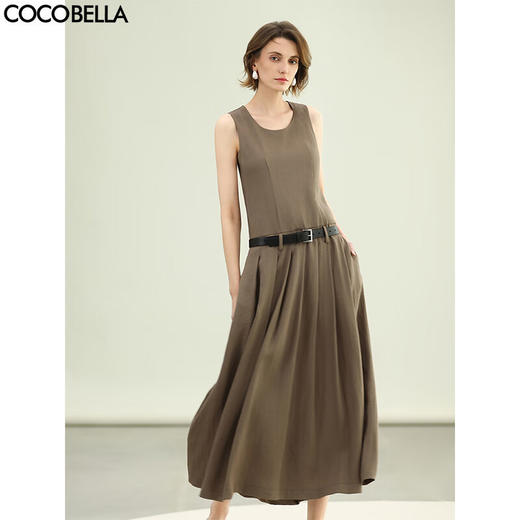 COCOBELLA高智感通勤手工倒褶连衣裙女随性舒适通勤背心裙FR0067 商品图0