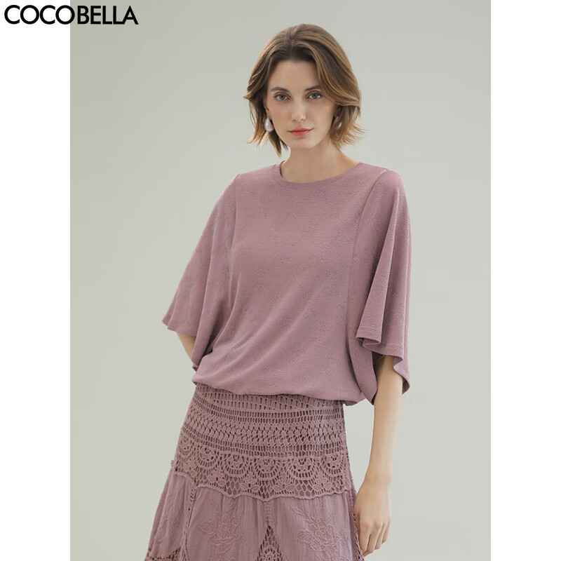COCOBELLA法式蝙蝠袖针织衫女低调细闪亮丝提花罩衫TS0069-3