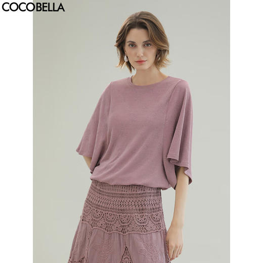 COCOBELLA法式蝙蝠袖针织衫女低调细闪亮丝提花罩衫TS0069-3 商品图0