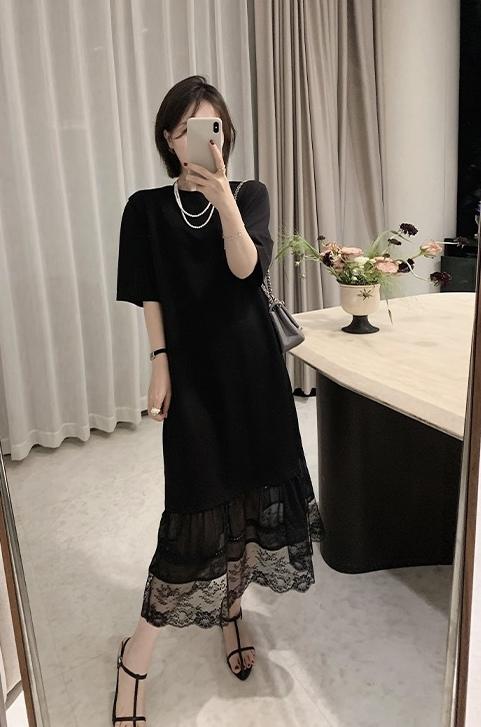 精致小黑裙蕾丝拼接连衣裙秒瘦20斤 商品图3