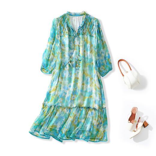 丁摩 迷彩印花真丝连衣裙小个子款显瘦桑蚕丝裙子两个颜色5ZF-90149 商品图3