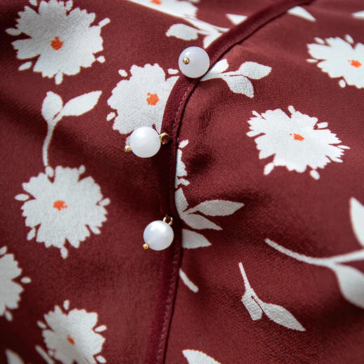 丁摩 重磅真丝上衣女红底印花100桑蚕丝斜门襟连肩短袖T恤小衫夏新款5ZF-049 商品图3