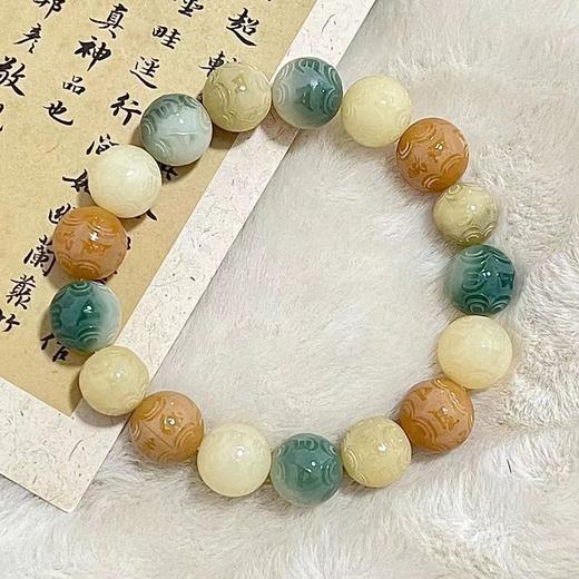 【敦煌六字真言菩提手串】敦煌福泽小众雕刻六字真言  绿飘花菩提子手串文玩佛珠 商品图2