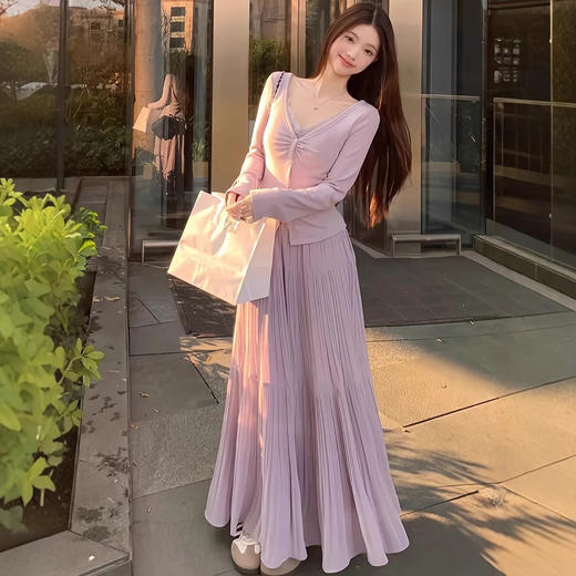 雀说 雪纺半身裙高腰显瘦伞裙小个子压褶A字裙中长款A4358 商品图2