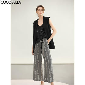 COCOBELLA定位印花轻薄休闲裤女夏趣味通勤宽松九分裤PA0036
