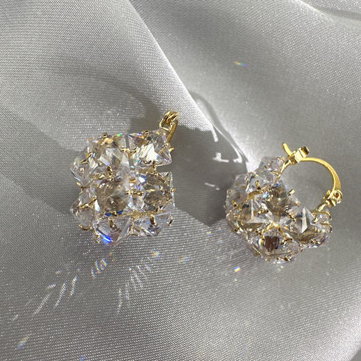 丁摩 超闪时尚轻奢锆石立体方块耳环女气质耳饰耳扣5ZF-4545 商品图0