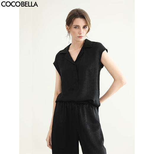 COCOBELLA100%醋酸]黑色极简风衬衫女奢感通勤上衣SR0070-2 商品图0