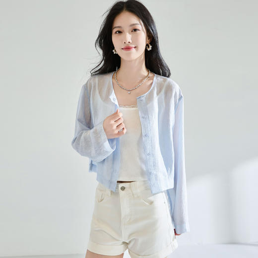 「高货sh」全新升级【铂金会员284/天猫379/差价95】(40211)洛诗琳轻薄流光醋酸外套2025夏季褶皱肌理透气防晒外套女 商品图0