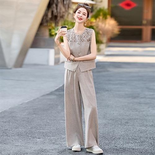2025年夏季新款时尚镂空领显瘦马甲阔腿裤气质套装MEIQIN5576 商品图2
