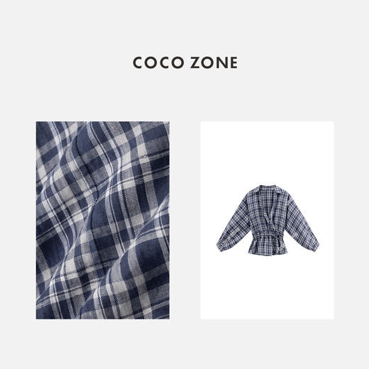 COCO ZONE 刘一一 时尚POLO领格子衬衫女收腰上衣CC2B0862 商品图2