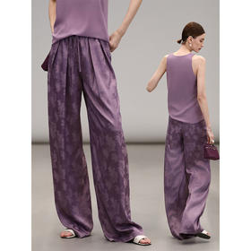 COCOBELLA暗纹提花光泽缎面垂坠阔腿裤春夏新中式山本裤PA3026