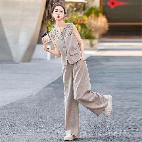 2025年夏季新款时尚镂空领显瘦马甲阔腿裤气质套装MEIQIN5576 商品图4