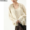 COCOBELLA无领捏褶荷叶袖蕾丝边衬衫优雅通勤遮阳开衫SR3082 商品缩略图0