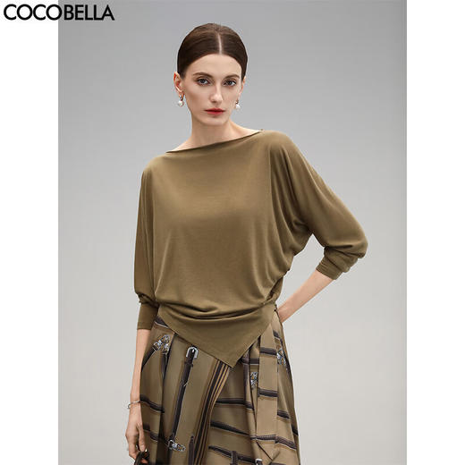 COCOBELLA莱赛尔柔软亲肤蝙蝠袖针织衫一字领T恤打底衫TS3031 商品图0