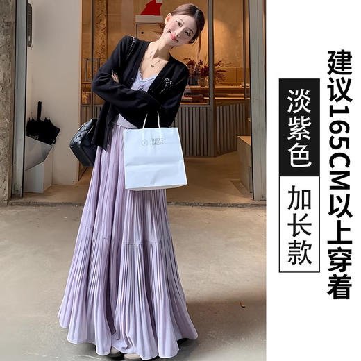 雀说 雪纺半身裙高腰显瘦伞裙小个子压褶A字裙中长款A4358 商品图9