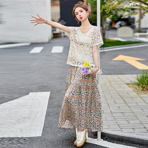 气质蕾丝镂空复古钉珠圆领波西米亚碎花裙三件套HANYUSHE2529 商品图3