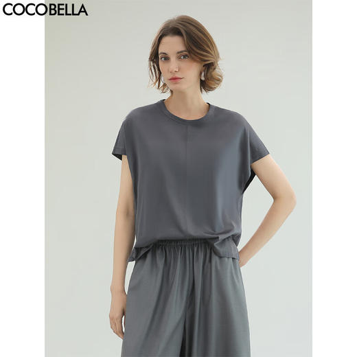 COCOBELLA奢感缎光人丝棉短袖T恤女夏精致仿醋酸上衣TS0020-4 商品图0