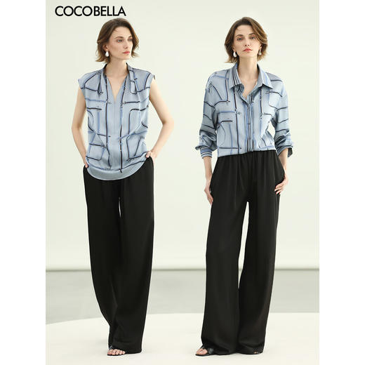COCOBELLA静奢风丝光缎面黑色休闲裤女夏宽松阔腿裤PA3073-2 商品图0