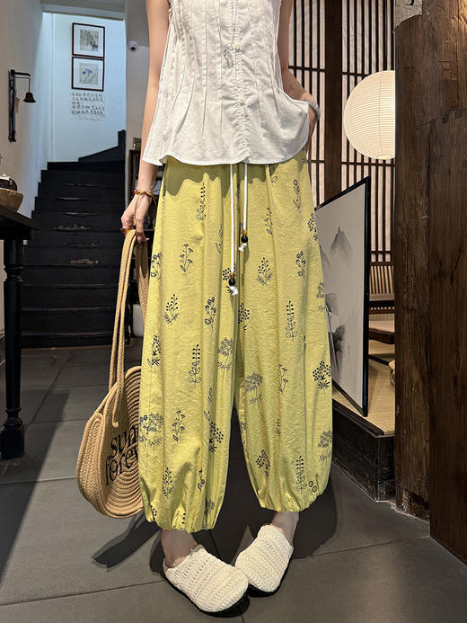 百媚生 棉质法式印花棉八分裤阔腿灯笼裤L5572 商品图6