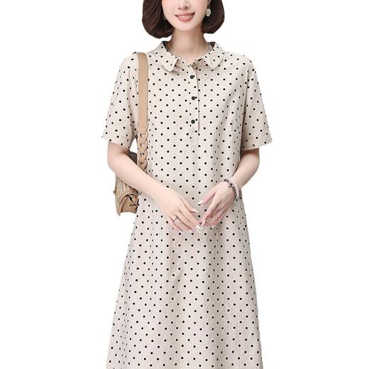 丁摩 棉麻连衣裙新款女夏季法式衬衫裙亚麻波点长裙子5ZF-2629 商品图4